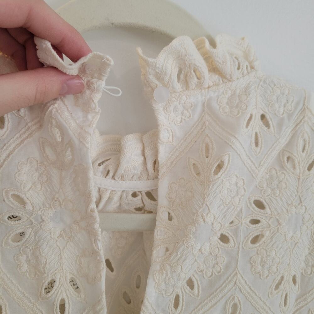 Sezane Cream White Floral Mini Louison Eyelet Embroidered Dress in Ecru Size 34 - Picture 12 of 16